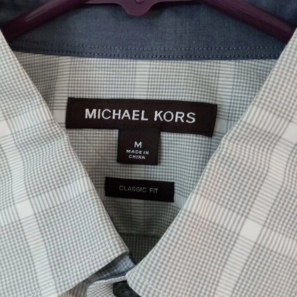 Michael Kors Men’s Medium Classic Fit Gray Plaid Dress Shirt Button Up - Picture 2 of 5
